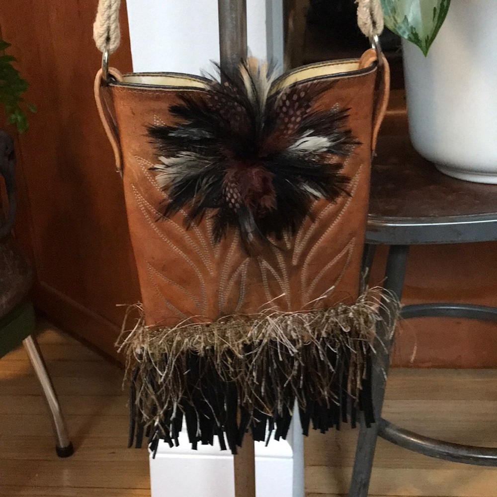 Boho Tooled Leather Festival Crossbody Bag with Fringe